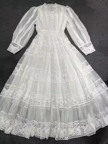 Temperament Lace Dress 2025 Autumn Gentle Wind Heavy Industry Lace Splicing Wide Swing Dress Dress Dress